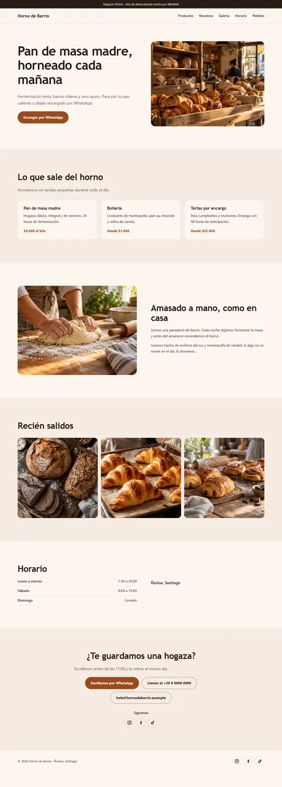 Web completa de Horno de Barrio, ejemplo de Web Esencial