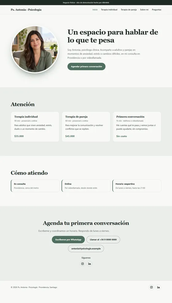 Página de inicio de la psicóloga Antonia