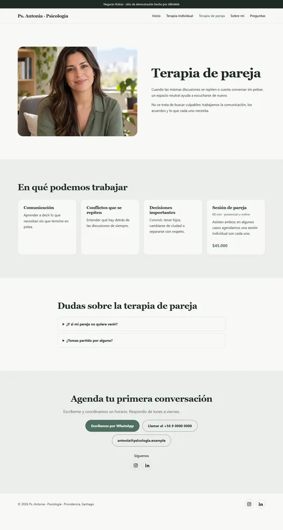 Página de terapia de pareja